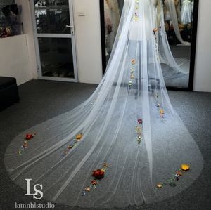 Colorful Floral Cathedral Veil from LamnhiStudio